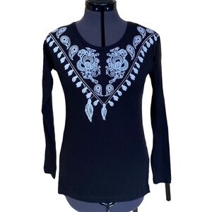 InSide #INSGIRL Size XS Black w/print White Long Sleeve Shirts Cotton NEW